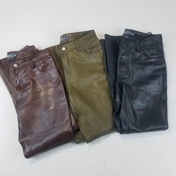 3 PC GAP Leather Boot Cut Pants Womens 28 x 29 Lined 5 Pocket Jeans Style Biker - Picture 1 of 16